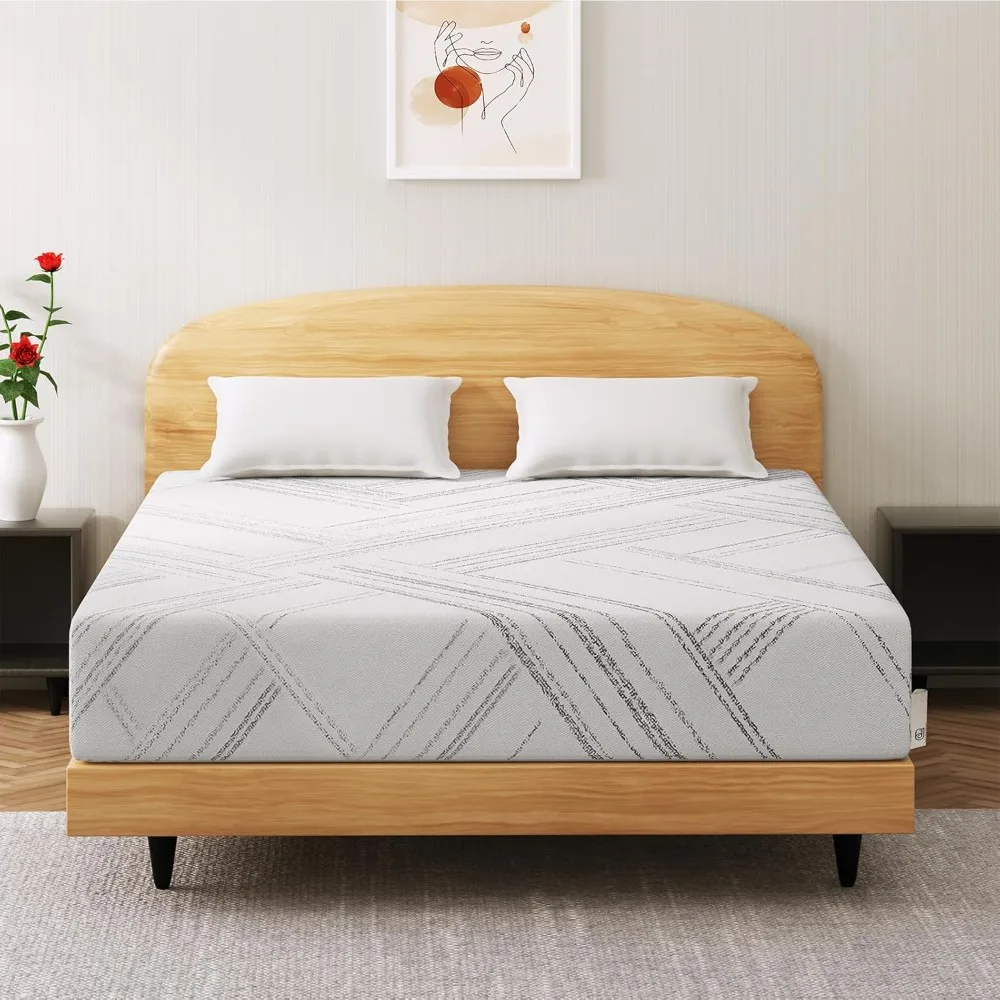 مرتبة 10 بوصة، مرتبة إسفنجية الذاكرة من جل التبريد متوسط القوة، مرتبة في صندوق، عزل الحركة، تخفيف الضغط