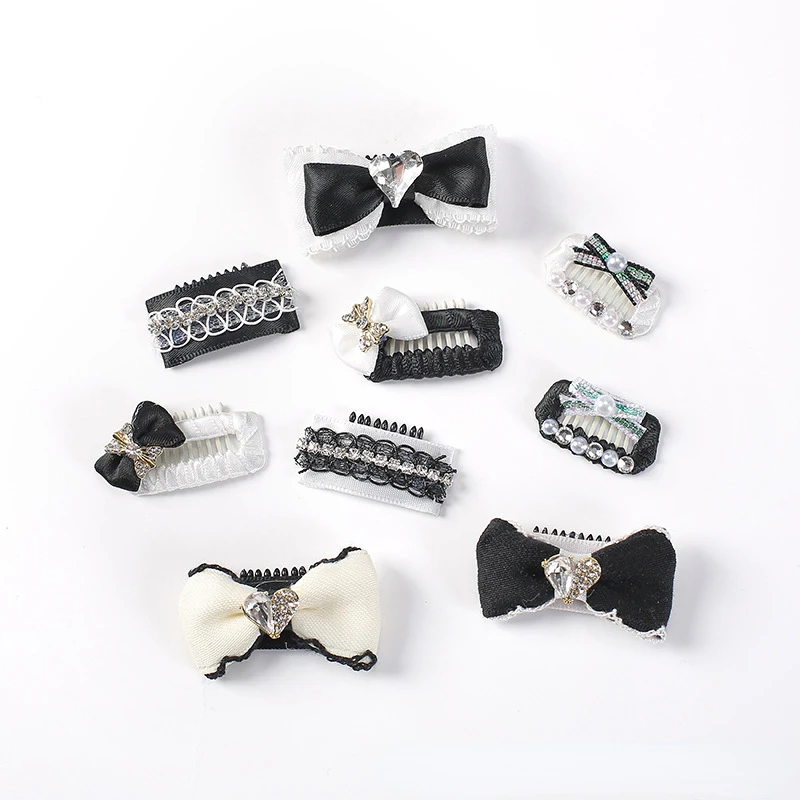 Fashion Simple Black and White Series Pet Accessories Hairpins Contrasting Color Splicing Cute Bow Long Hair Dog Accessories