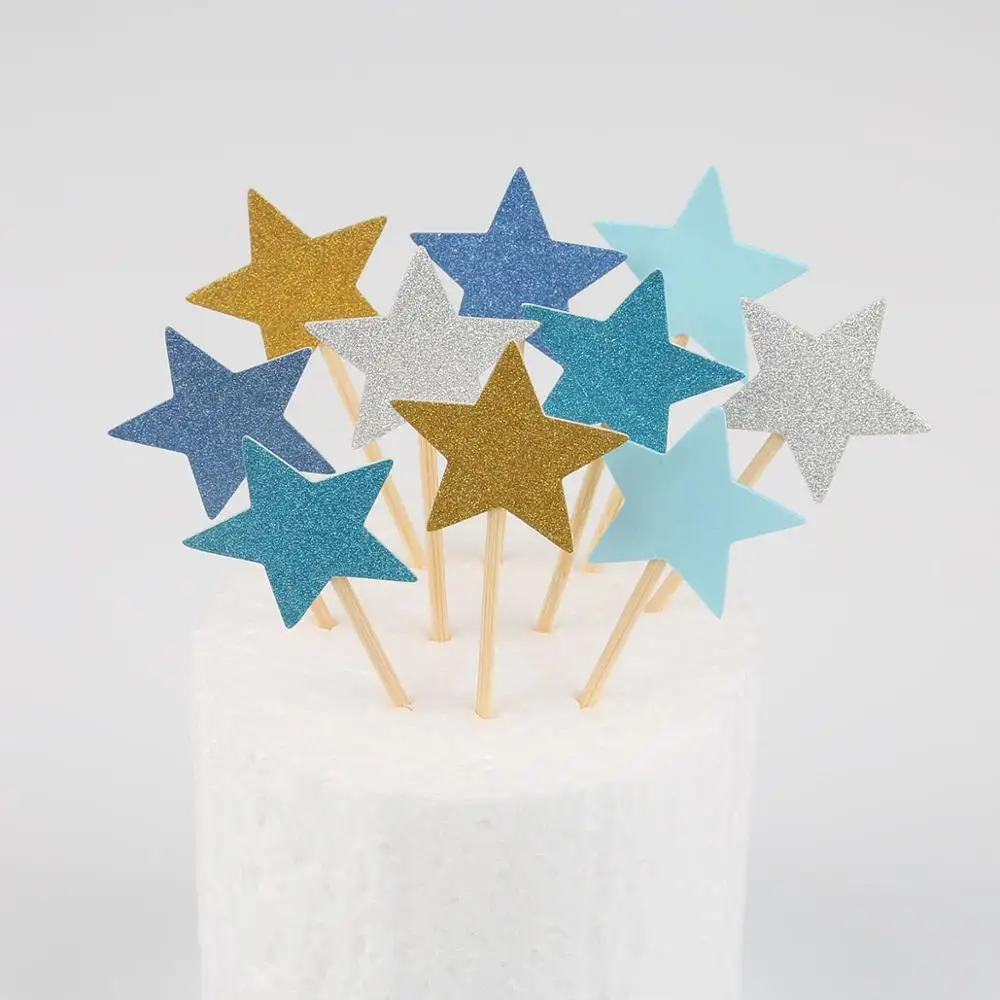 10pcs Mini Heart Star Cupcake Toppers Birthday Cake Topper Decorating Picks Kids Wedding Party Decorations Baby Shower Favors