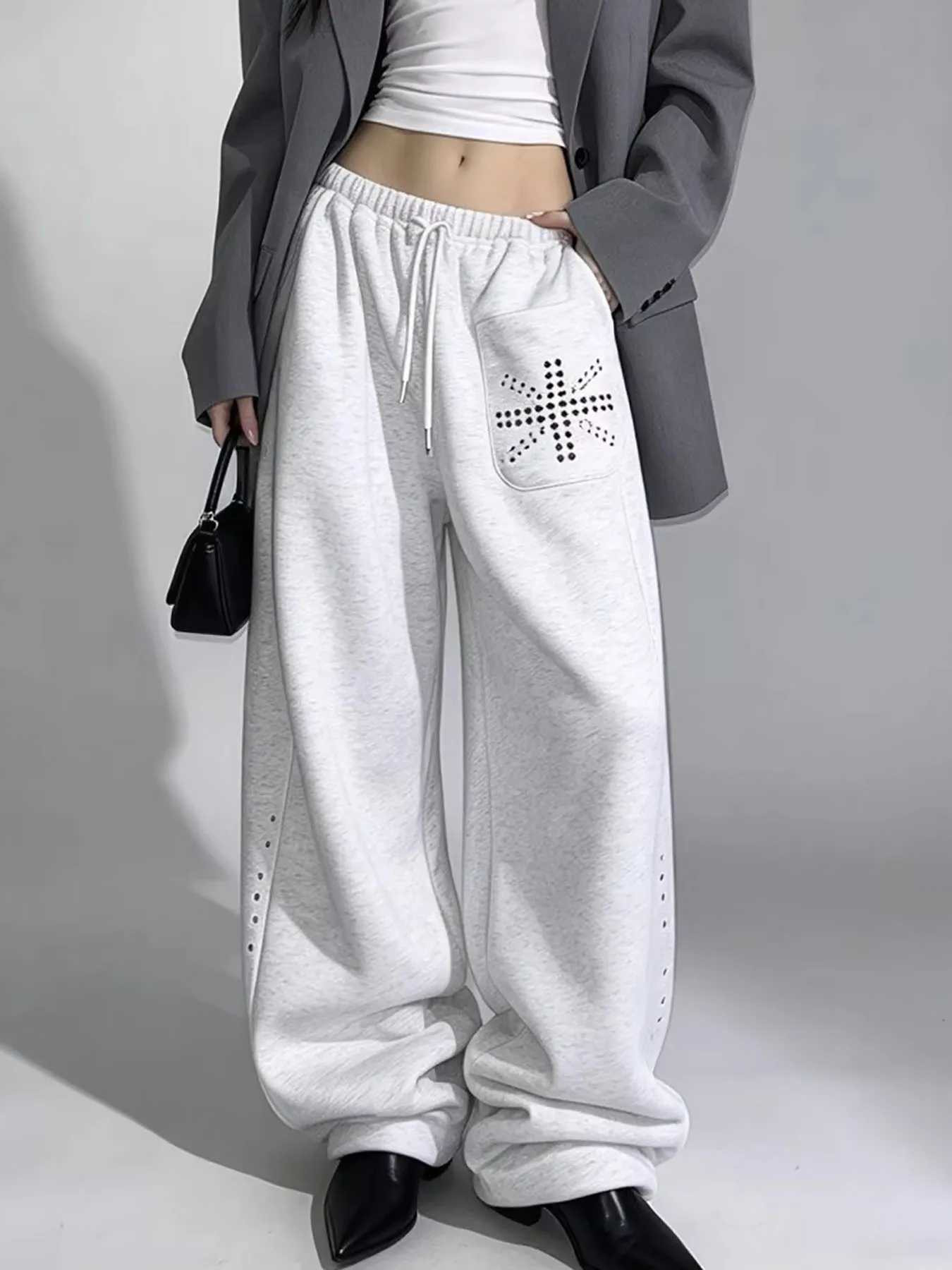 Spring and Summer New Y2K Street Dance Hot Stamp Wide Leg Sweatpants Elastic Waistband Versatile Trendy Loose Daily Trousers