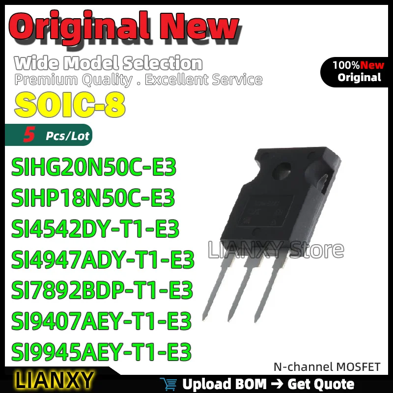 5 Pezzi Soic-8 Sihg20N50C-E3 Sihp18N50C-E3 Si4542Dy-T1-E3 Si4947Ady-T1-E3 Si7892Bdp-T1-E3 Si9407Aey-T1-E3 Si9945Aey-T1-E3 Nuovo Di Zecca3