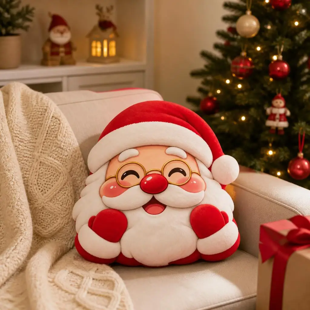 Sweet Santa Wearing Golden Glasses Shaped Pillow Cushion Irregular Stuffed Throw Pillows for Sofa Home Decoration Gift