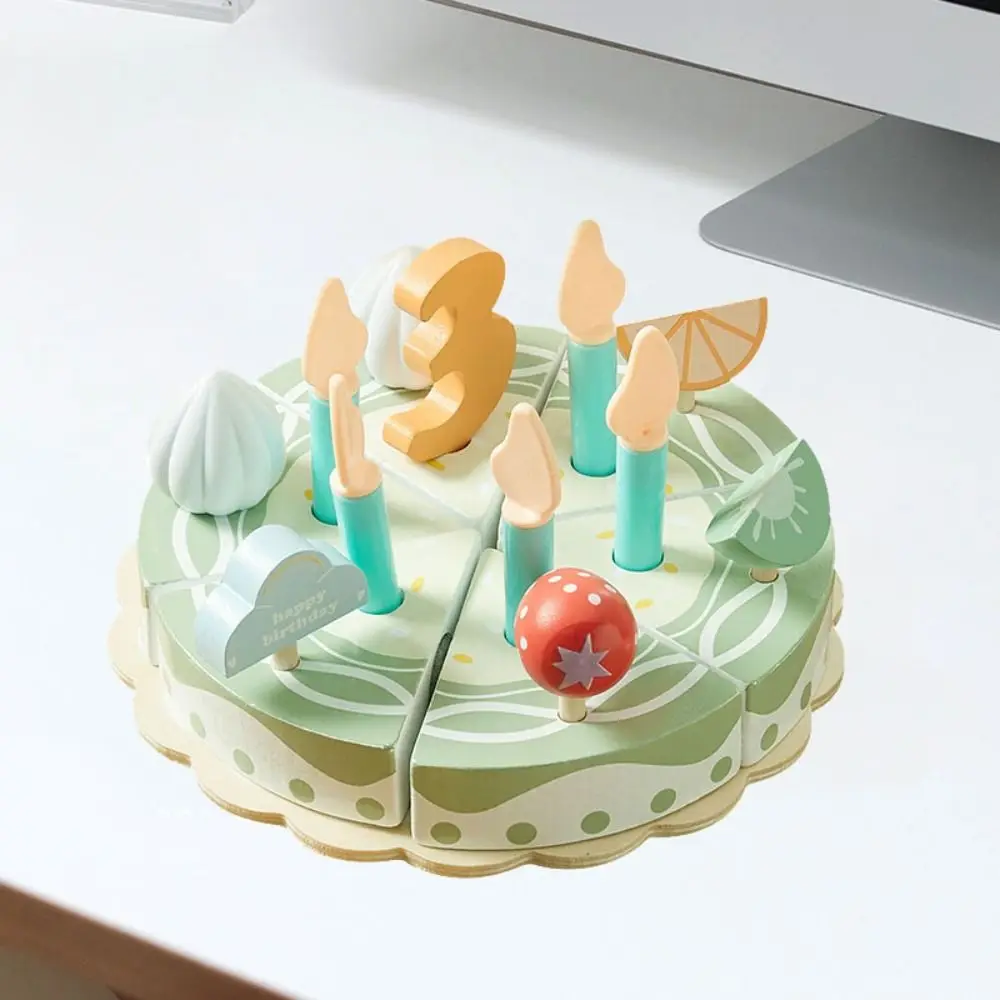 Modelo de bolo de madeira, simulação de comida montessori, festa, bolo, conjuntos de comida, cozinha interativa cognitiva, brinquedo de simulação