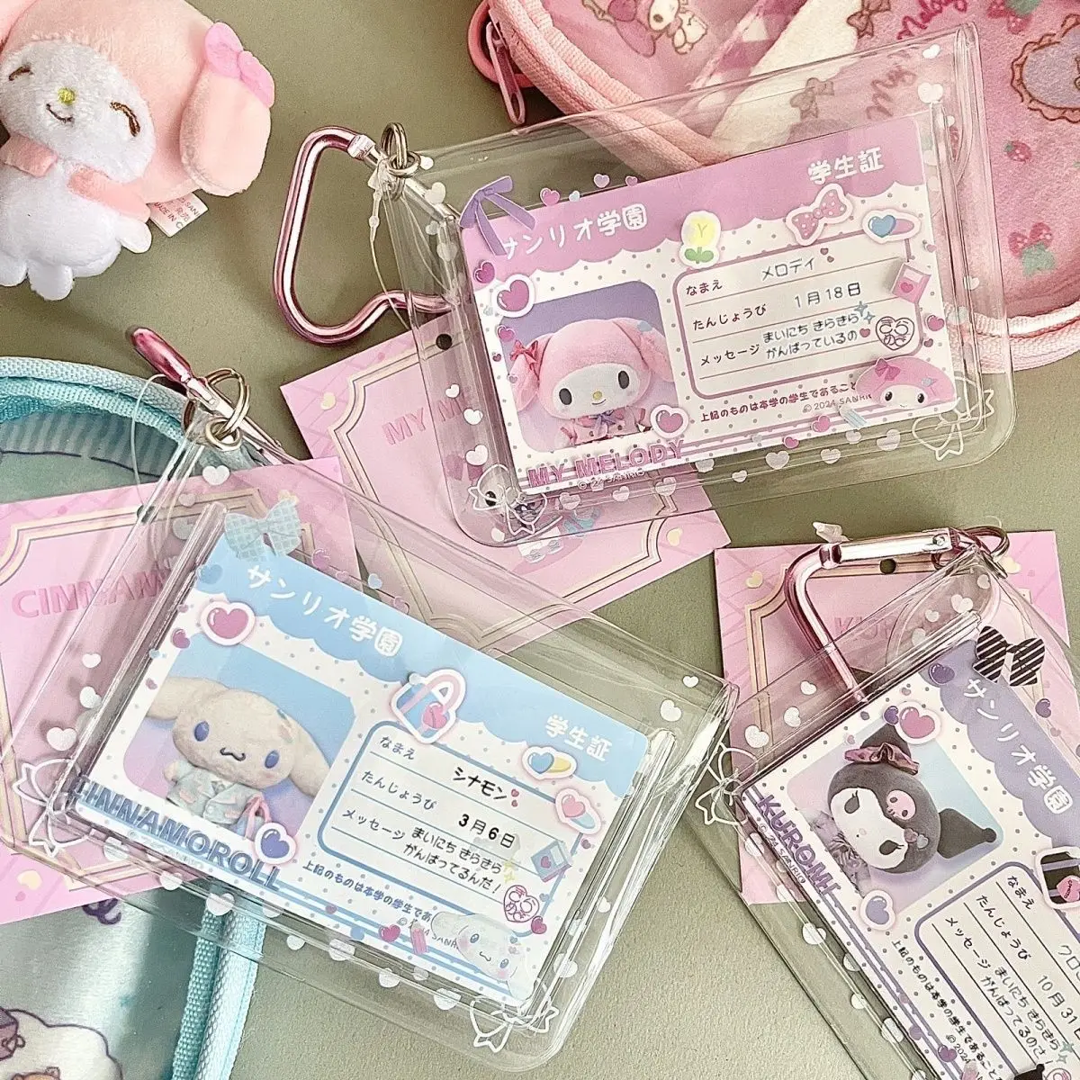 MINISO Kids PVC Transparent Kuromi 3-Inch Card Holder Cute Hello Kitty Melody Student Id Bus Card Protective Cover School Bag