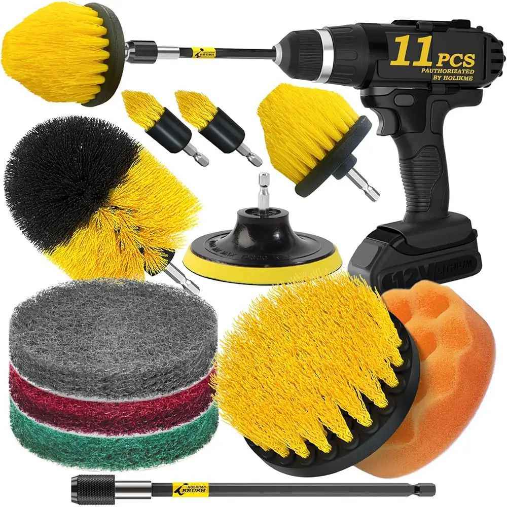 

Набор насадок для щеток для дрели из 11 предметов, чистящие подушечки, щетка-скруббер, подушечки для чистки поверхностей в ванной, пола, ванны, душа,