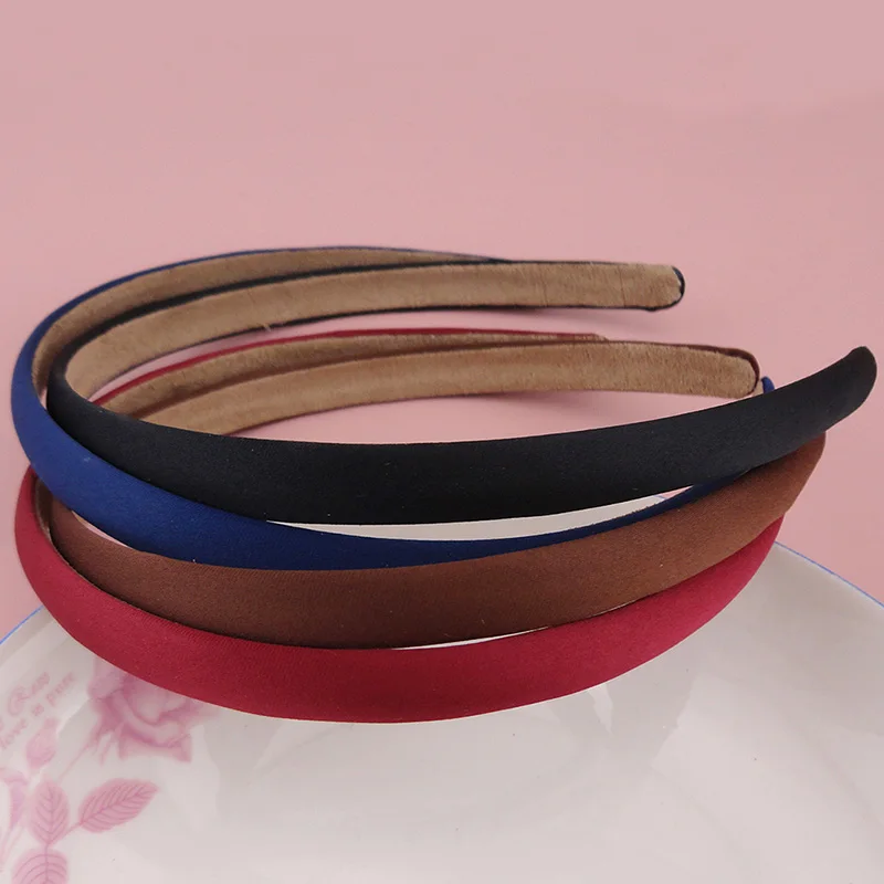 2PCS 12mm Satin Covered Plain Plastic Headbands with velvet back Fabric Wrapped Hairband Base Hair Accessories