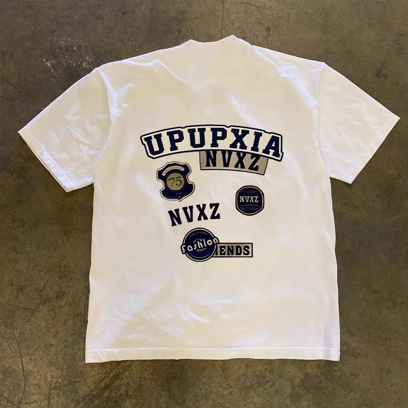 Loose Fit Cotton T-Shirt Unisex Short Sleeve Double Thread UPUPXIA Hero Print Sweat Absorbent round Neck Casual Summer Top