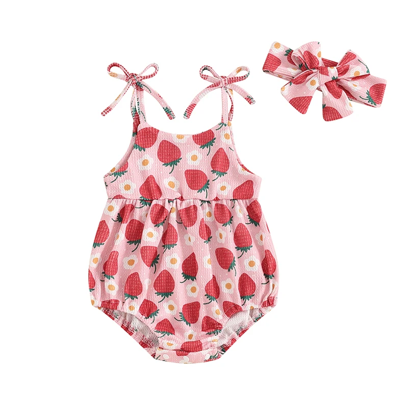 

Summer Baby Girl Clothes Newborn Floral Bubble Romper Strap Sleeveless Jumpsuit Playsuit Headband Outfit