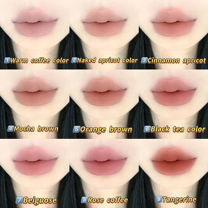 موس شفاه كابوفيني 9 ألوان مخملي - لمسة نهائية غير لامعة وطبيعية، يدوم طويلاً، غير قابلة للتجفيف، تصميم دب لطيف للمظهر الشبابي،