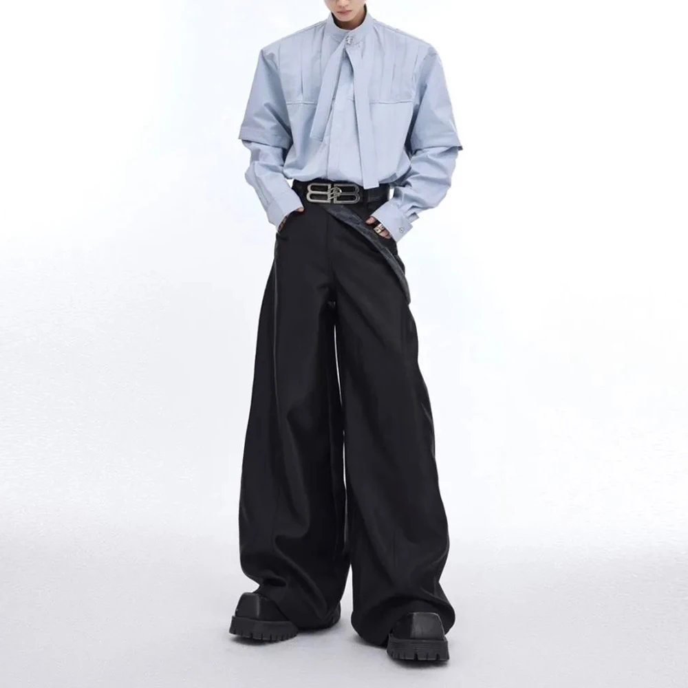 Mens 3d Pleated Ribbon Y2k Shirt Spring Streetwear Fashion Youth Trend Campus Urban Outdoor Long Sleeve Top Men'S Wear 2026 New