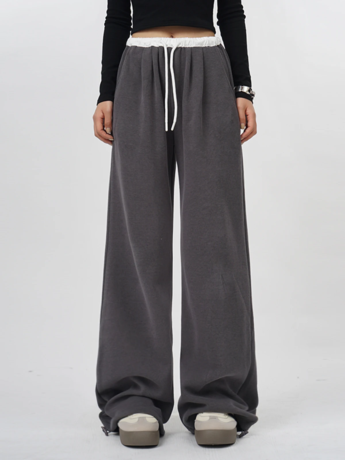 

Американские повседневные брюки Color Blo с завышенной талией для женщин, осенний дизайн, для джазовых танцев, широкие прямые брюки, уличный стиль