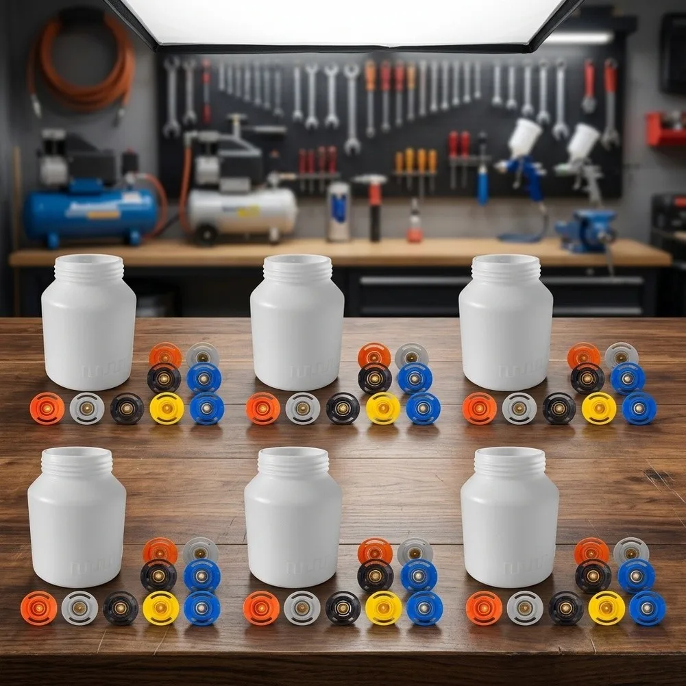 5 Piece Metal Spray Nozzle Kit Includes 1.0mm 1.5mm 1.8mm 2.0mm 2.5mm Tips with Protective Base for Paint Bottle