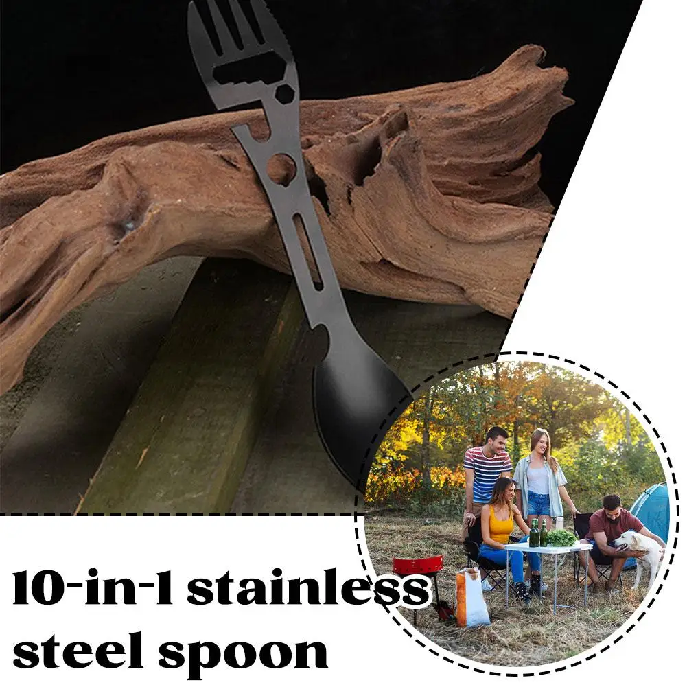

2PCS Multifunctional Camping Whistle Knife Spoon Fork - Outdoor Survival Wrench Bottle Opener Portable Kitchen Tableware Tool