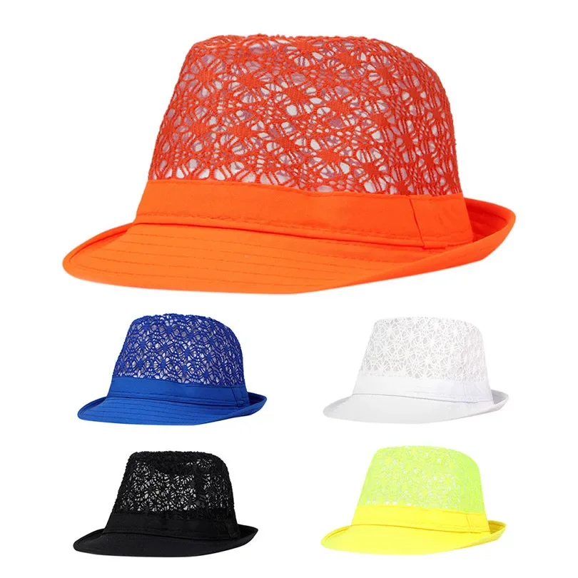 Summer Men Women Beach Sun Hats Candy Color For Party Packable Breathable Hollow Out Sun Beach Hat Cuban Trilby