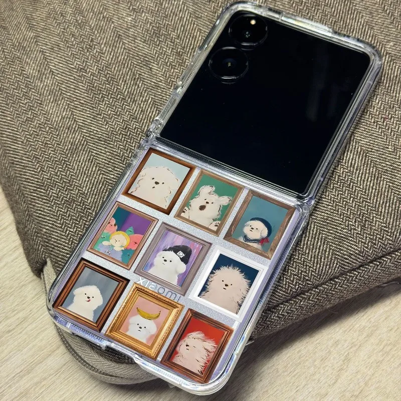 Fundas Oil Painting Dog Phone Case For Samsung Galaxy Z Flip 7 6 ZFlip5 5G Transaprent Clear Covers For Samsung ZFlip4 Z Flip 3 - náhled 2