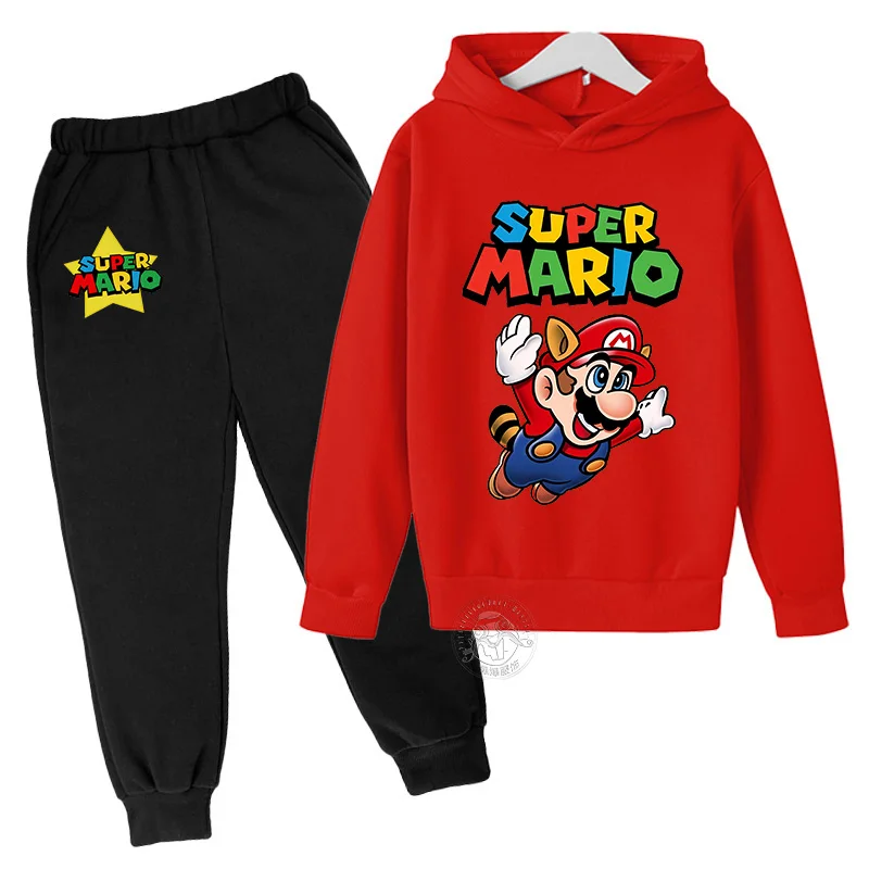 Super Mario Kawaii Kinderpak Street Fashion Jongens En Meisjes Pak Sport Trui Joggingbroek Tweedelig Sportpak