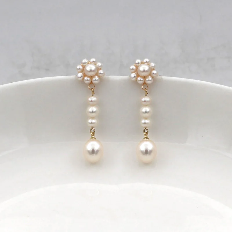 1pair 925 Stearling Silver Pins Natural Freshwater White Pearl Earrings Women Birthday Party Simple Fashion Jewelry