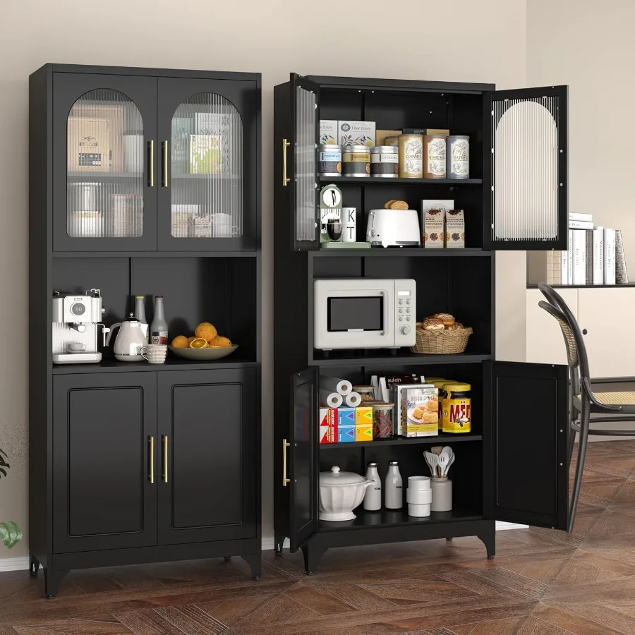 75 Kitchen Pantry Cabinet Kitchen Pantry with Acrylic Glass Hutch Cabinets with Storage Microwave Stand with Storage Cabinet fo