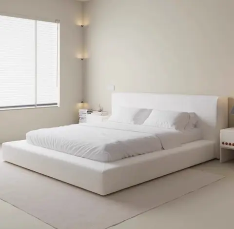 크림 스타일 고급 양고기 벨벳 원단 침대, 모던하고 심플한 마스터 침실 더블 다다미 침대, 바닥부터 천장까지 부드럽게 덮는 침대