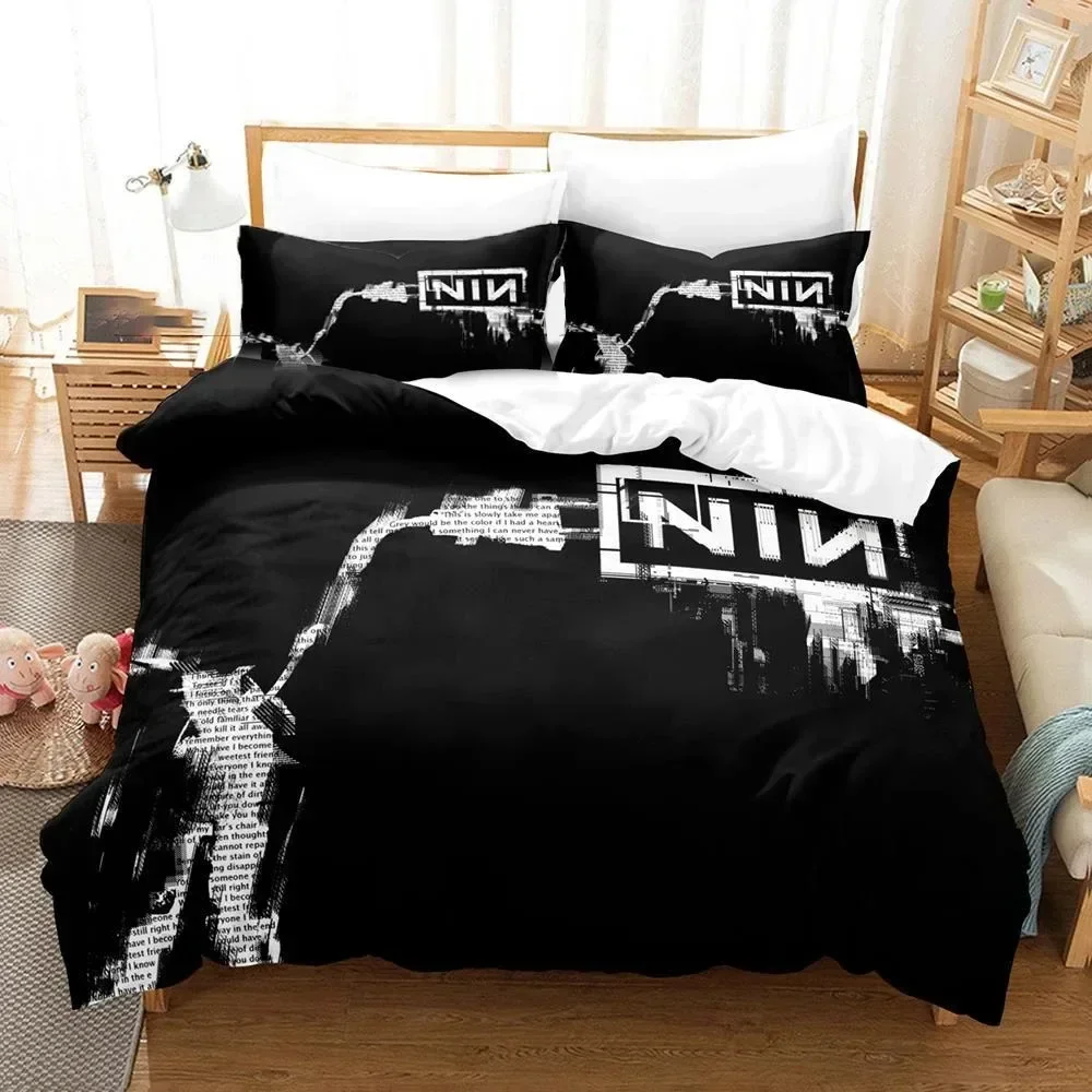 2026 3D Printed Nine Inch Nails NIN Bedding Set Boys Girls Twin Queen Size Duvet Cover Pillowcase Bed Kids Adult Home Textileext