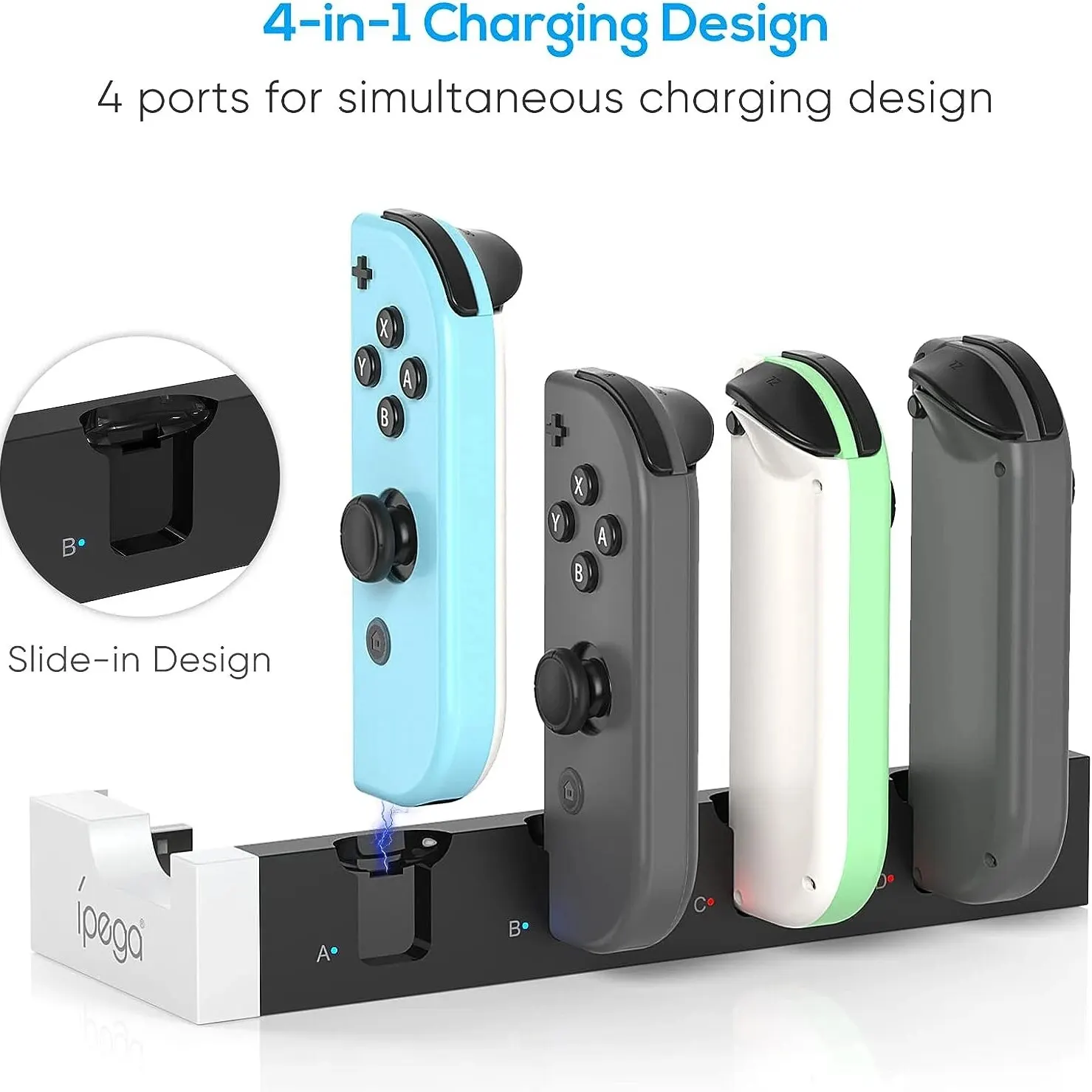 Joycon Charging Dock Station for Switch&OLED - Charges Up To 4 Controllers, Compatible with Switch and OLED Model