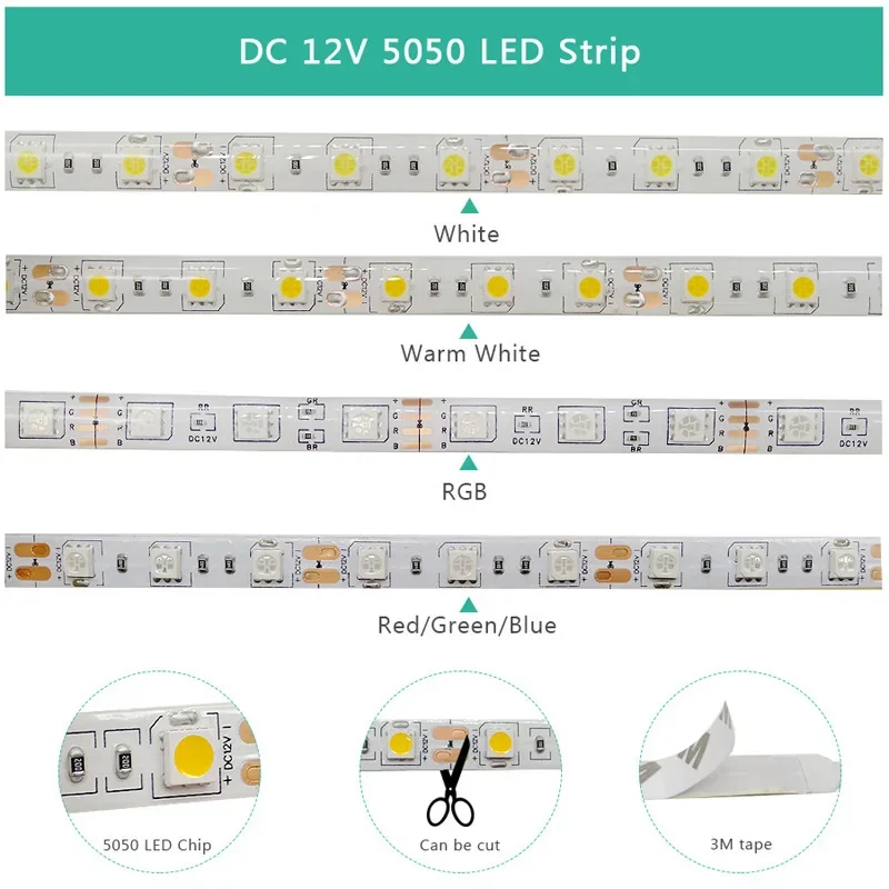 Lampka LED DC12V 5M 300 diod SMD 5050 60 diod LED/m wodoodporna elastyczna 2835 taśma wstążkowa wysokiej jakości światła dekoracyjne LED do domu