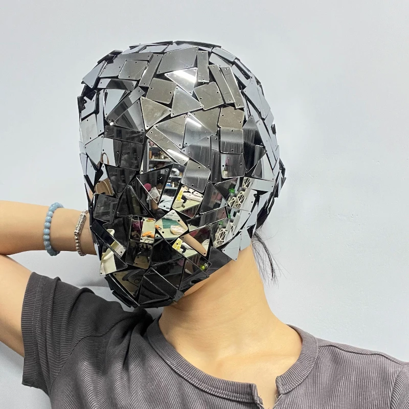 Gray Mirror Mask Street Artist Performance Headgear Lens Helmet Artistic Styling Props Personalized Customization Cosplay Masks