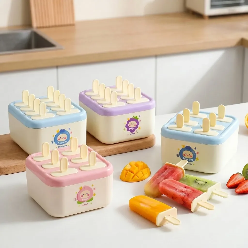 Plastic Popsicle Mold with Lid Reusable Sticks Kids Ice Pop Molds Easy Release Ice Cream Maker Ice Lolly Mould Kitchen Gadgets