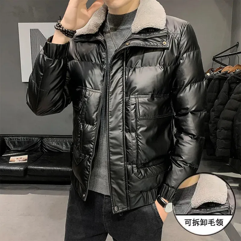 Cotton-Padded Jacket Men Winter NewThick Short Parkas Casual Streetwear Solid Coat Warm Fashion Turndown Outwear Male  Jaquetas