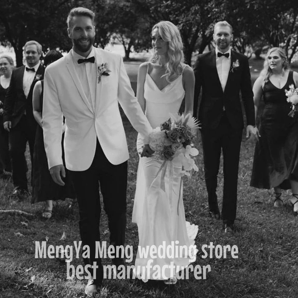 Customized Simple Bride Elegant Backless Draped Satin Spaghetti Straps Civil Vestidos Crepe Cowl Neck Mermaid Wedding Gown Dress