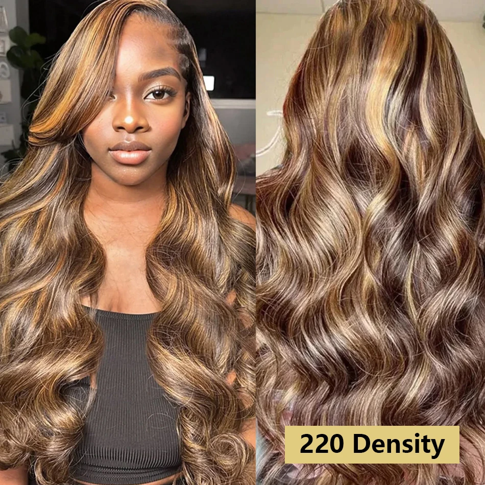 16 36 Zoll Highlight farbige Ombre blonde Körper welle Perücke Menschenhaar brasilia nische 13x6 HD transparente Spitze Frontal Perücke für Frauen