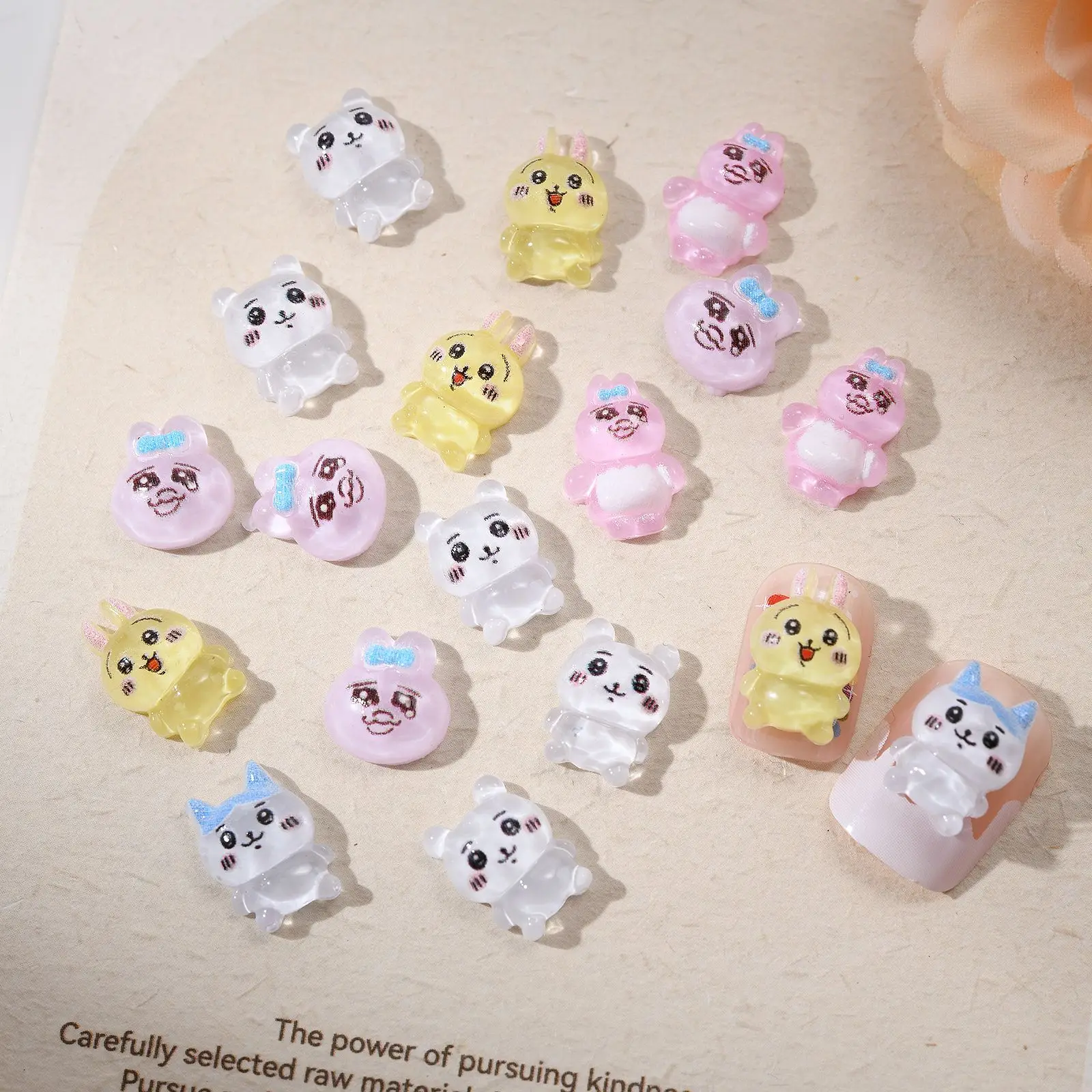 50pcs MINISO Chiikawas Nail Charms Kawaii Hachiware Anime Cute Usagi Cartoon Mini Resin Fltatback Cabochons for jewelry making