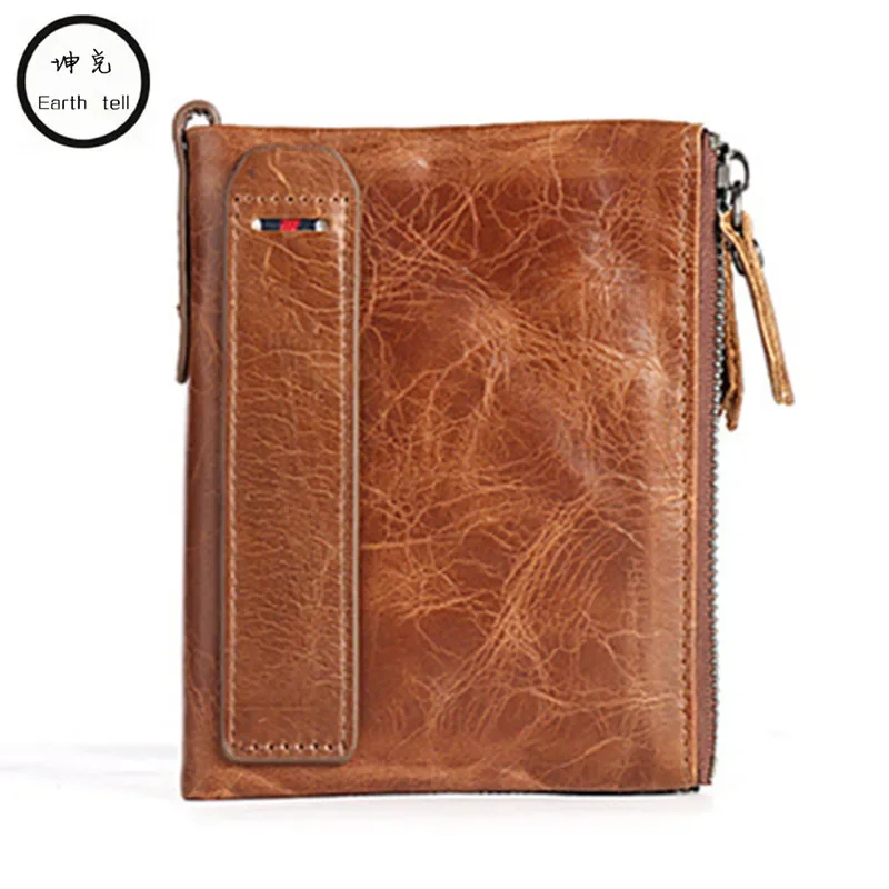 Earth Tell brand 100% Top Quality Cow Genuine Leather Men Wallets Fashion Splice Purse Bag Business Carteira Masculina Leisure