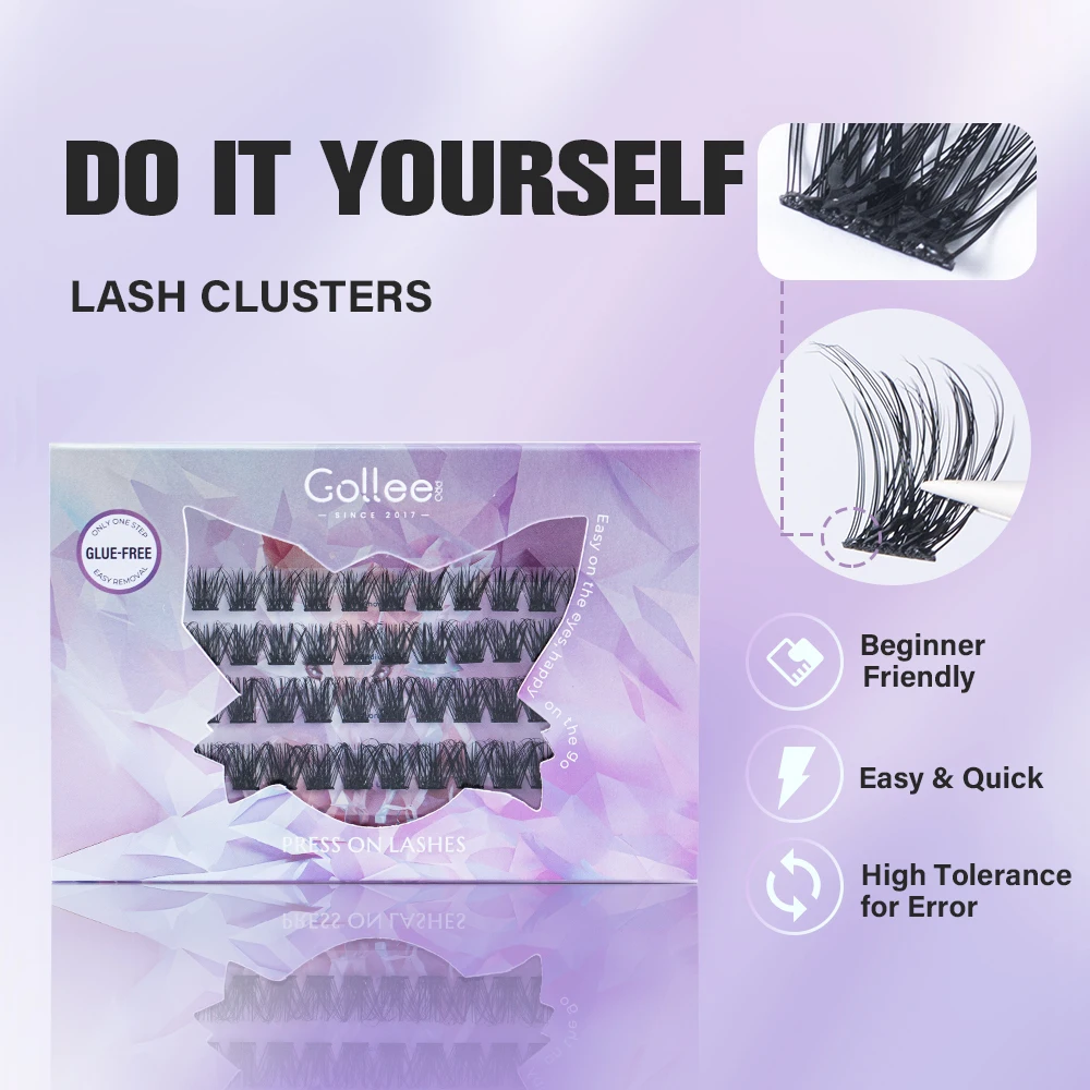 Gollee Self-Adhesive Eyelash Clusters - No Glue, No Mess, 10-16mm Mixed Length, Instant Eye Widening & Voluminous Effect