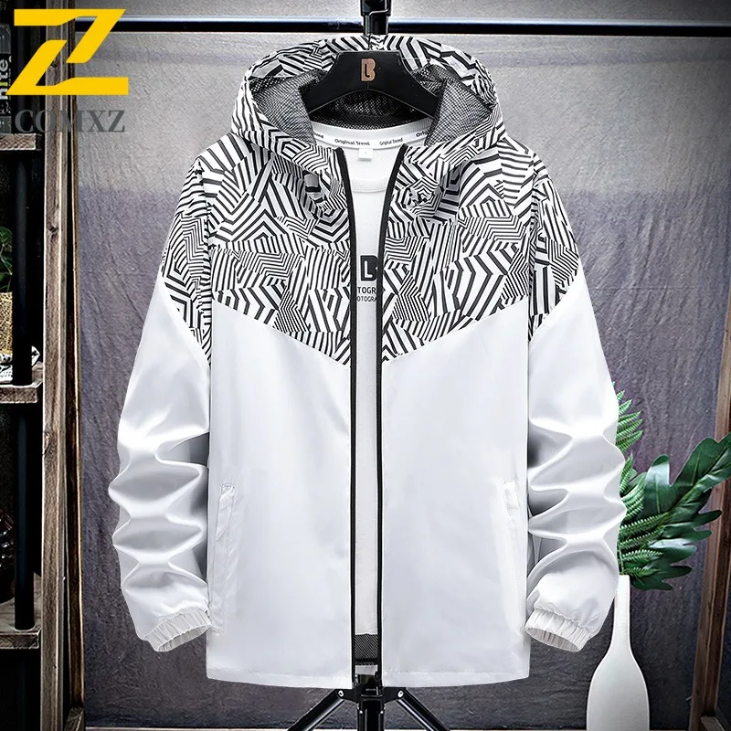 

COMXZ Мужская приключенческая куртка с капюшоном для отдыха на открытом воздухе, рабочая легкая куртка, камуфляжный дизайн, ветрозащитная осенняя ветровка для путешествий