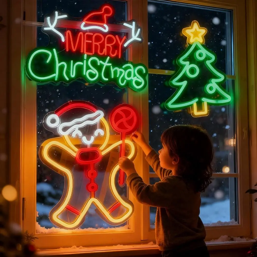 Colorful LED Merry Christmas Neon Sign Wall Mounted Design Scene Layout LED Wall Decorative Light Panel Photo Props
