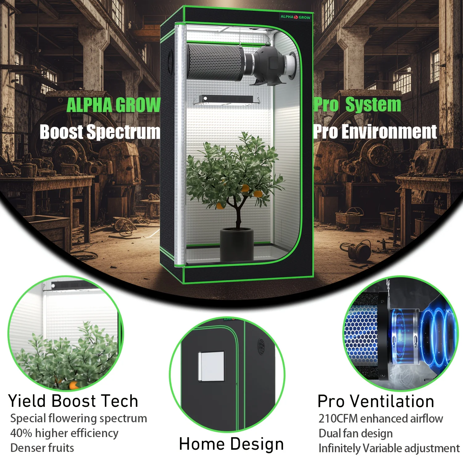 ALPHAGROW Complete 2x2ft Grow Tent Kit With AG1000 LED Light & 4