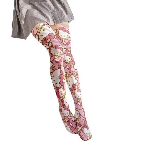 Animation Characters Hello Kitty Cartoon Cute Lolita Tights Personalized Printed Loli Tall Over-the-Knee Socks Sexy Stockings