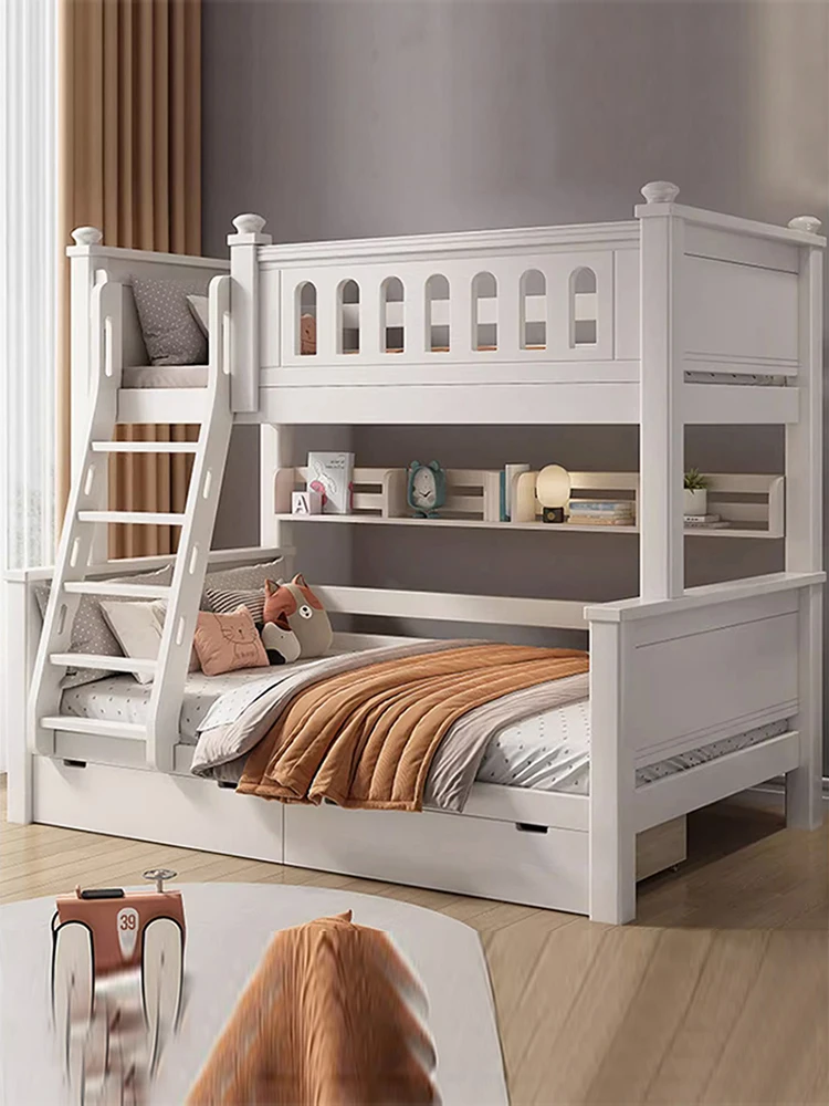 Litera de madera de cerezo para niños, cama alta y baja de madera maciza, se puede dividir, apartamento pequeño para niño y madre