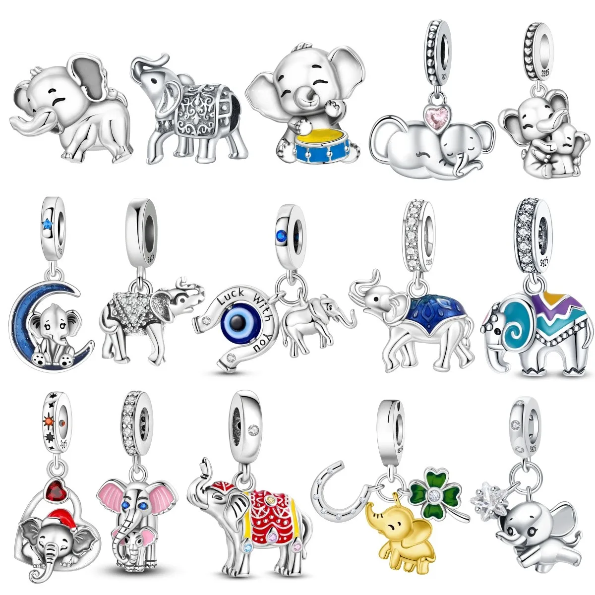 MISEFF S925 Sterling Silber Charm-Anhänger mit niedlichen Tieren, Elefanten-Perlenanhänger, passend für Original-DIY-Schmuckherstellung, Geschenk für Frauen