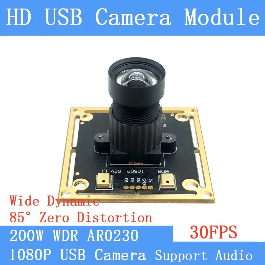 Zero Distortion UVC 2MP Webcam 30FPS USB Camera Module Shooting Wide Dynamic Face Recognition 1080P Linux Windows Support Audio
