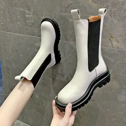 New Thicken Winter Knight Boots Women Knee High Long Square Heel Boots Retro Thick Motorcycle Boots Black White