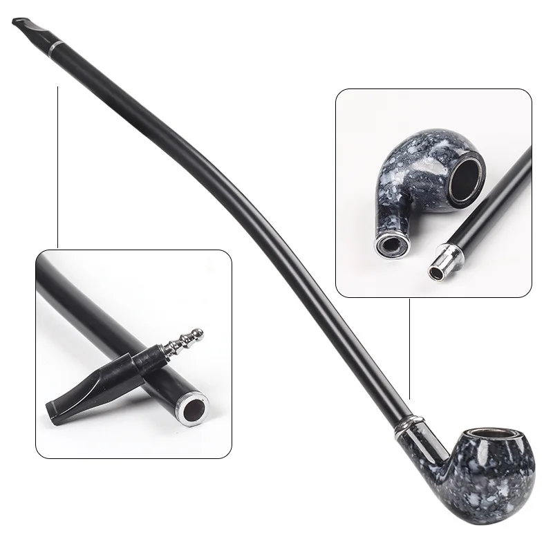 New Personality 41cm Lengthened Marbling Resin Loop Filter Long Handle Large Reading Pipe Dry Tobacco Accessories with Gift Box