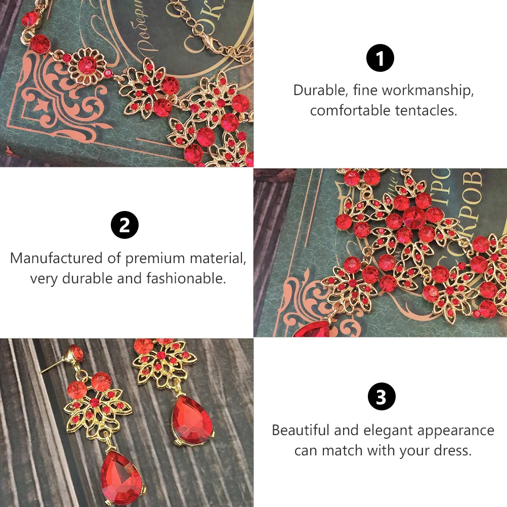 

Red Bridal Necklace and Earrings Set Elegant Alloy Jewelry for Bride Wedding Party Graduation Birthday Gift Fine Workmanship