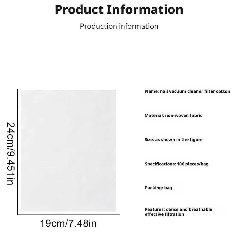 100 pz/set Collettore di Polveri Per Unghie Filtro di Carta di Cotone Sostituire Il Filtro Aspirapolvere Per Unghie Tessuti Non tessuti di Carta Accessori Per Manicure