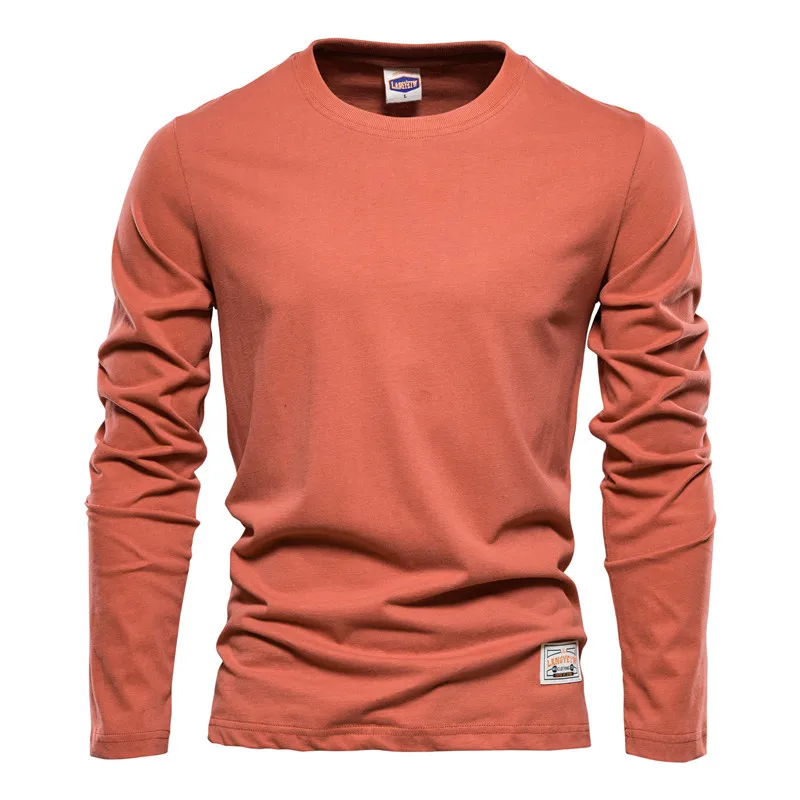 FGKKS  Cotton Long Sleeve T shirt For Men Solid Spring Casual Mens T-shirts High Quality Male Tops Classic Men\'s T-shirt