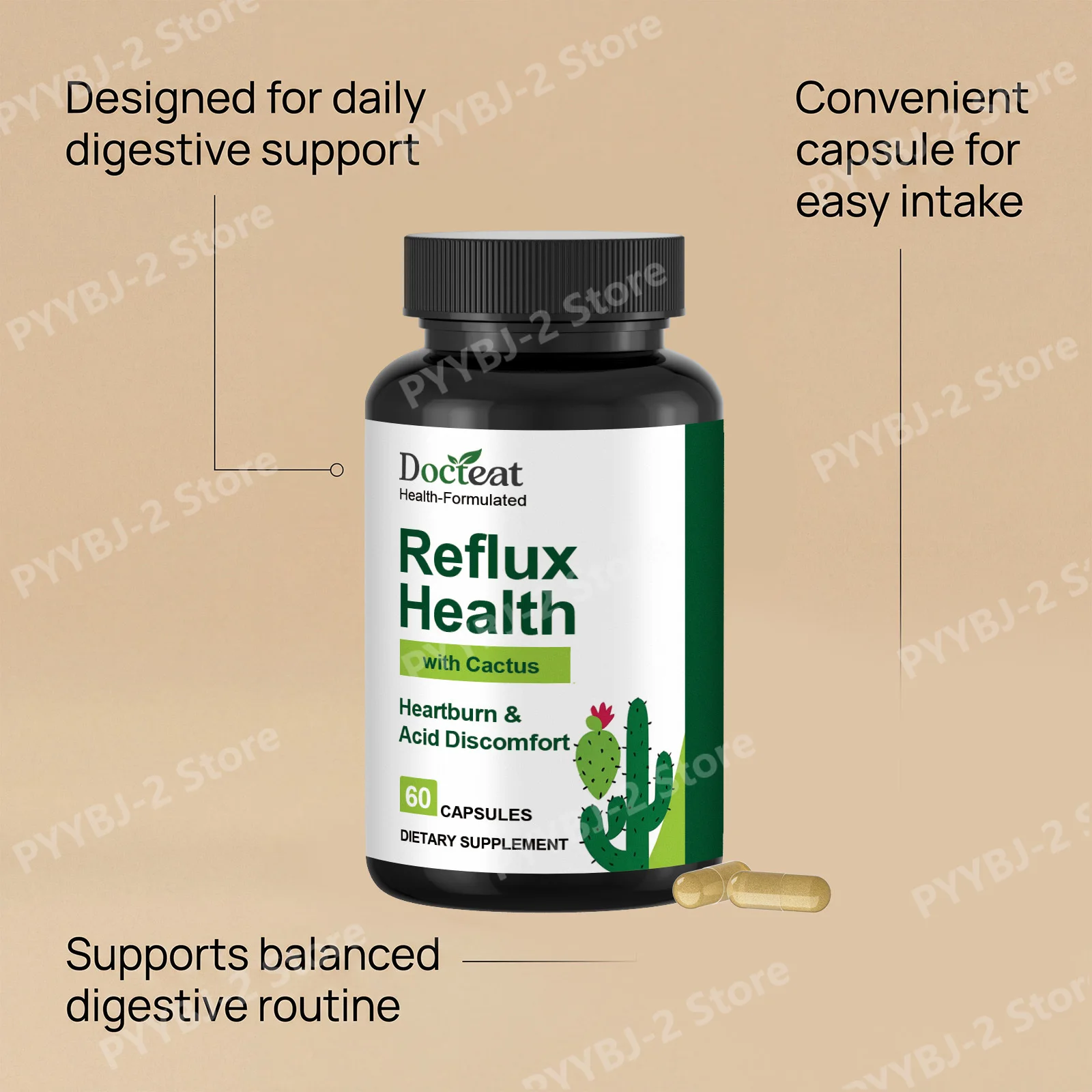 Herbal Digestive Support Capsules with Aloe Vera Cactus Extract Ginger Root DGL Licorice 60 Count Supports Digestive Wellness