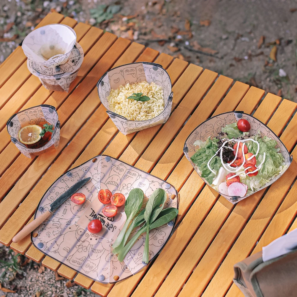 

Portable Folding Tableware Set for Camping - Lightweight Bowl Plate Cup with Coffee Filter Multi-Purpose Outdoor Gear