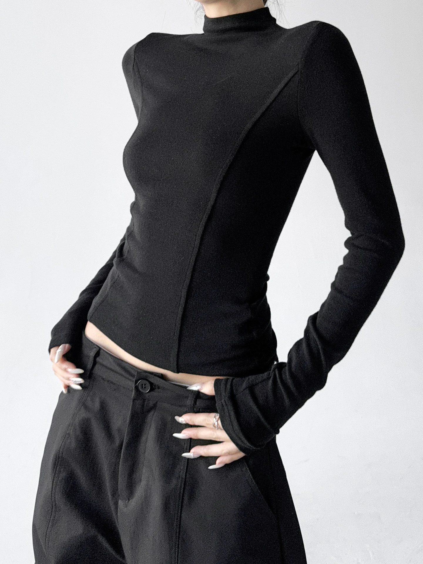 

Women's Base Layer irt f High Collar Tight Neutral Collar Inner Wear Bla Autumn Winter Top Casual Sle Long Sve