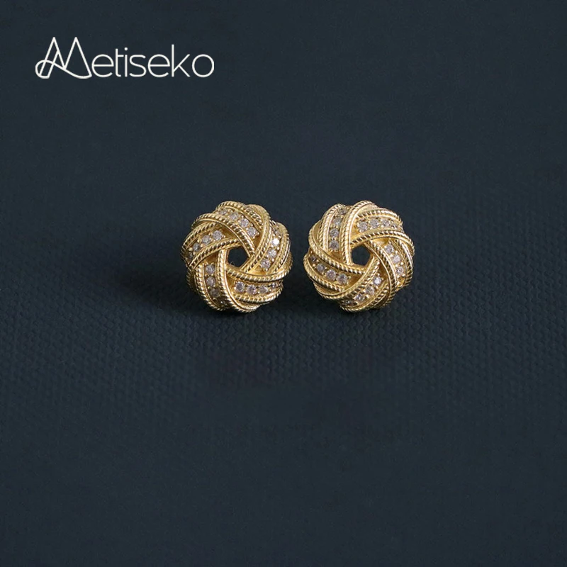 

Metiseko 925 Sterling Silver Retro Style Stud Earrings Plated 14K Gold Fine Jewelry for Women Daily Wear Party Gift